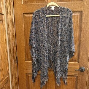 Coldwater Creek Navy and Beige Knit Shawl NWOT